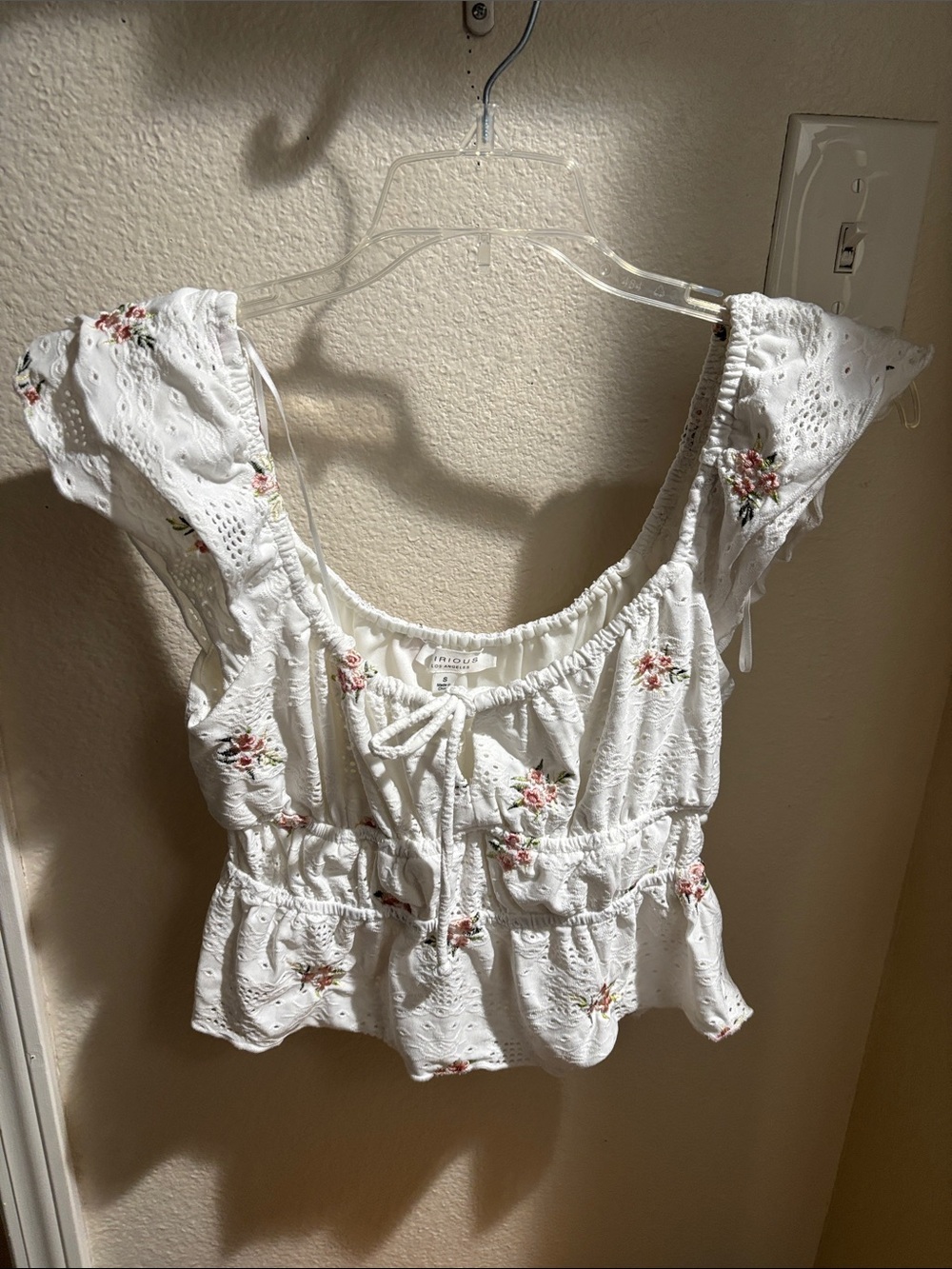 Kirious White Eyelet Cropped Peplum Top S